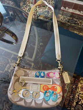 Coach Beige Signature Canvas Crossbody with Multicolor Graphic Accents